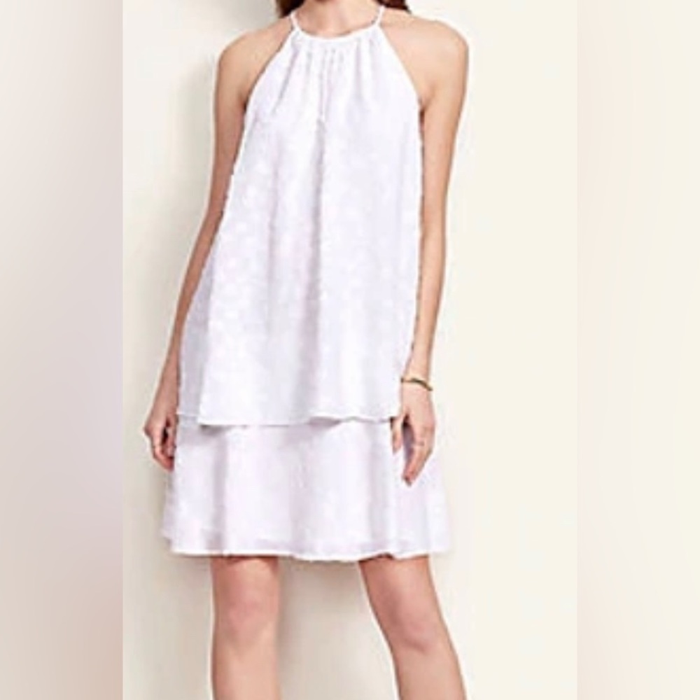 NWT Ann Taylor Petite Floral Clip Halter Neck Shift Dress Size: 4P Color: White